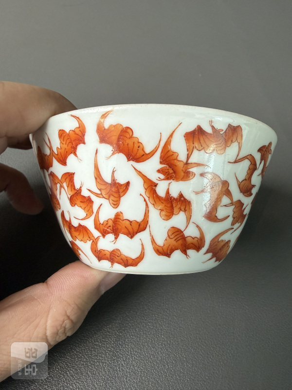 清 矾红百蝠纹套杯一组十件 - 图33